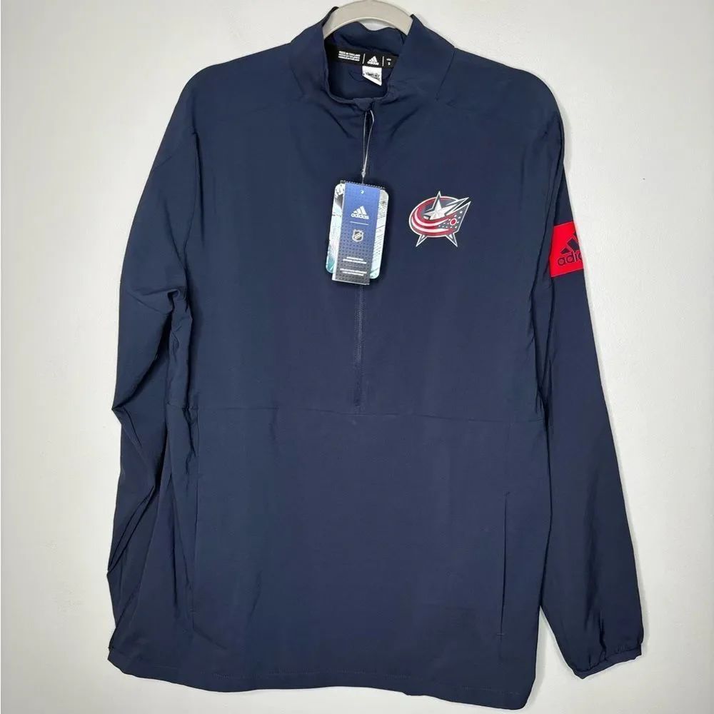 Adidas Columbus Blue Jackets Navy Game Mode Climalite Quarter-Zip Jacket NWT